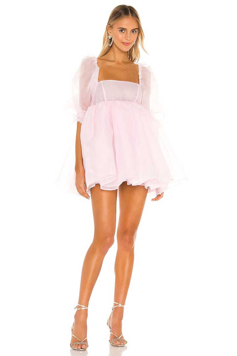 Organza Puff-Sleeve Mini Pink Dress