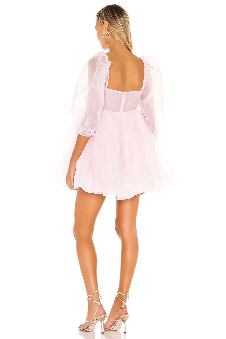 Organza Puff-Sleeve Mini Pink Dress - Image 2