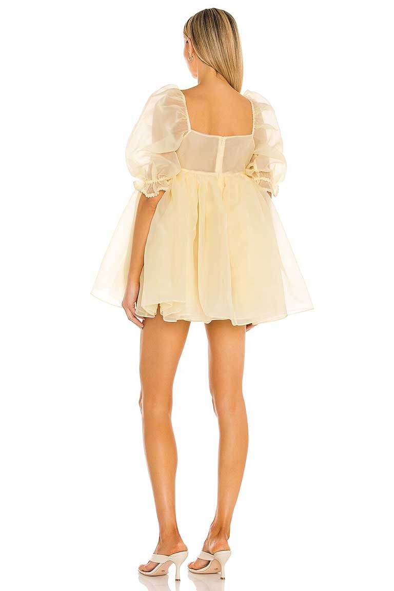 Organza Puff-Sleeve Mini Yellow Dress - Image 2
