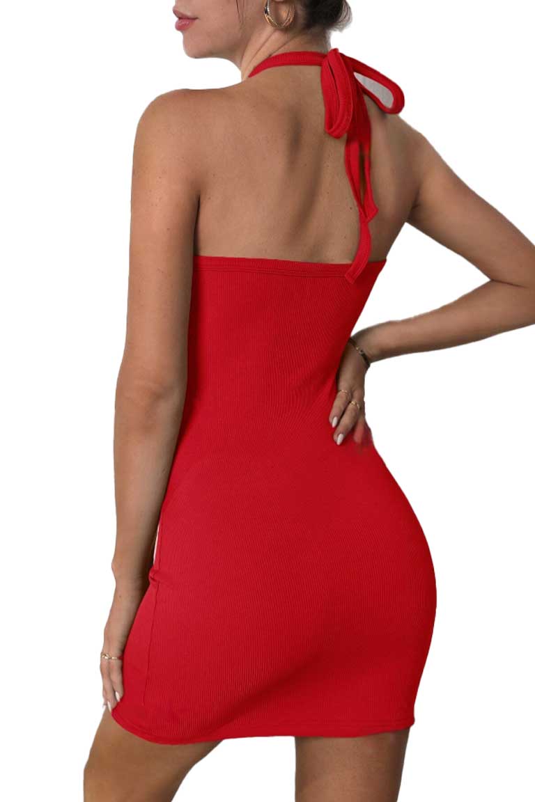 Halter Neck Cut-Out Bodycon Mini Dress - Image 3