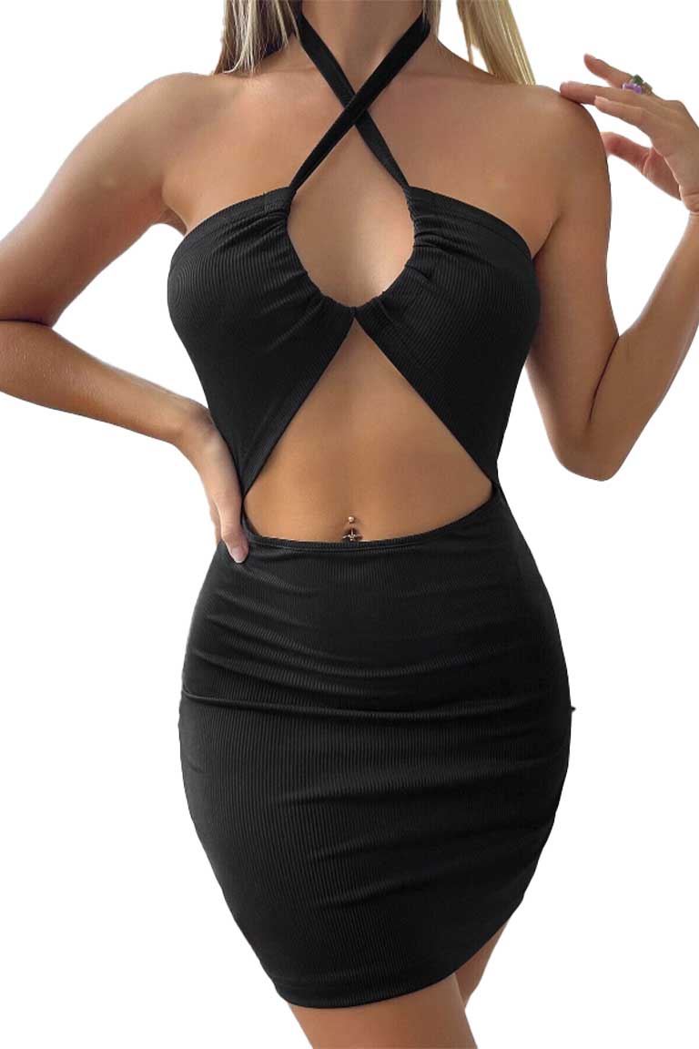 Halter Neck Cut-Out Bodycon Mini Dress - Image 16