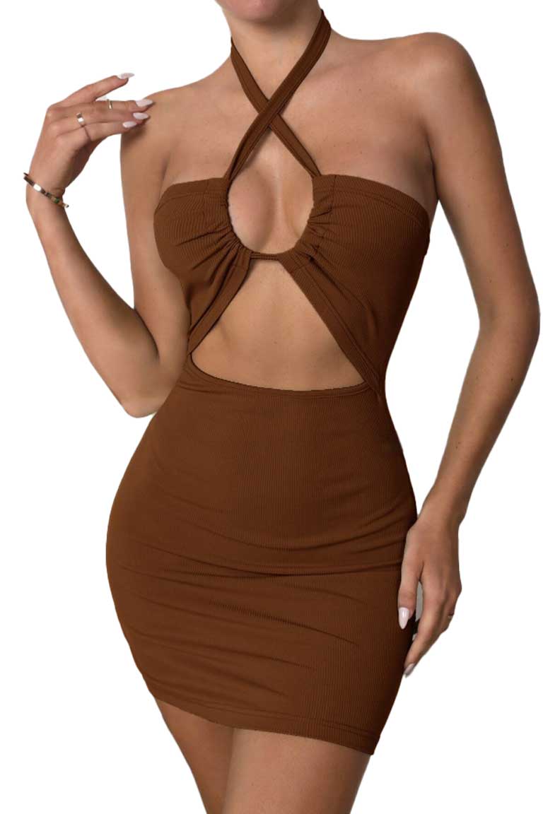 Halter Neck Cut-Out Bodycon Mini Dress - Image 12