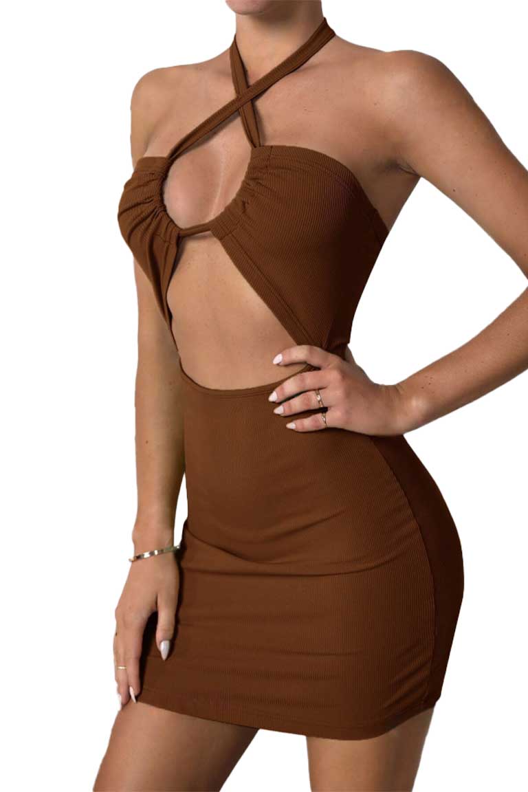 Halter Neck Cut-Out Bodycon Mini Dress - Image 9