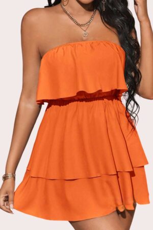 Strapless Layered Ruffle Mini Dress - XL, Orange