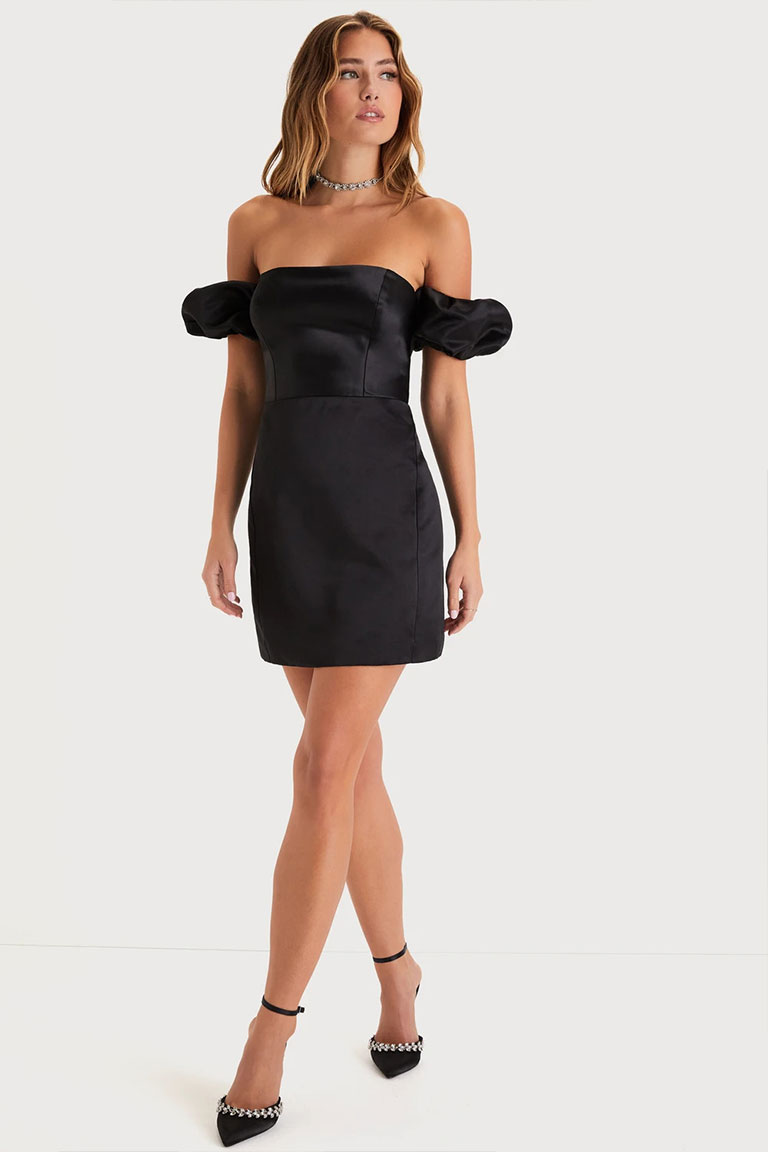 Satin Off-the-Shoulder Mini Dress - Image 4