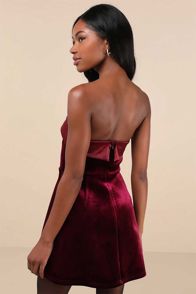 Strapless Velvet A-Line Mini Dress - Image 3