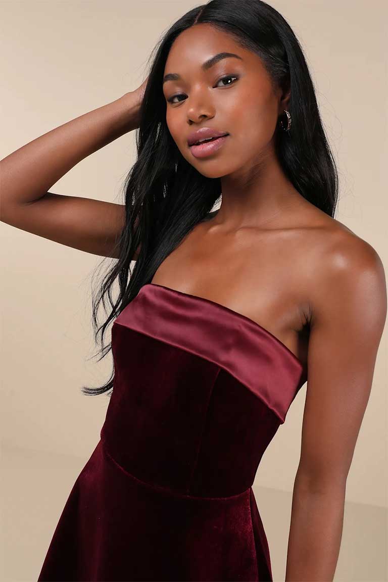 Strapless Velvet A-Line Mini Dress - Image 2