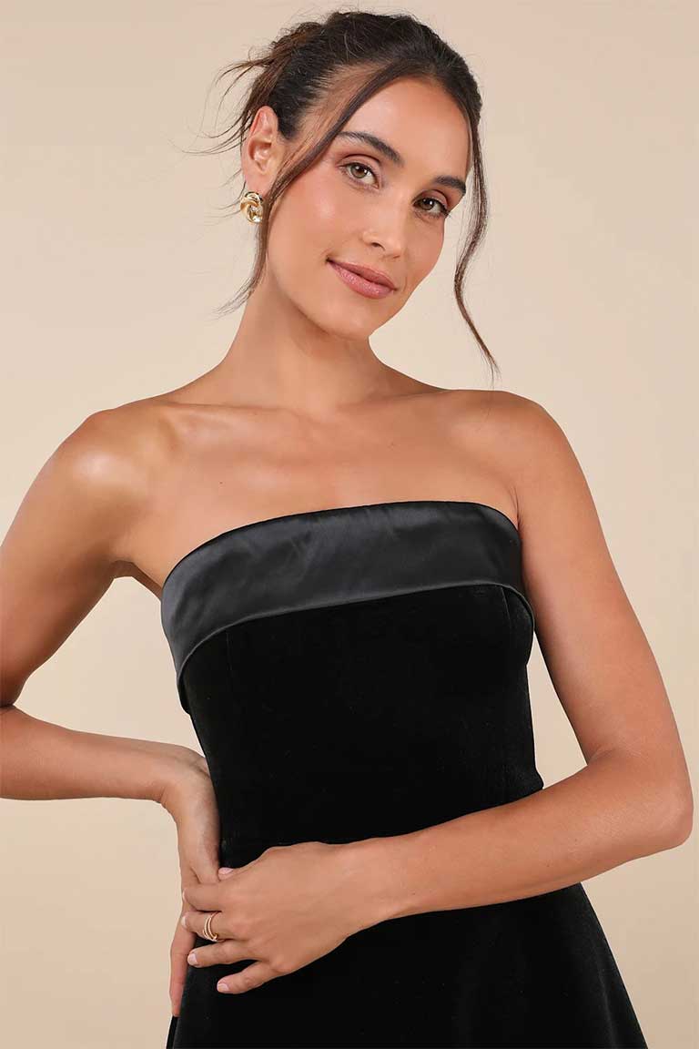 Strapless Velvet A-Line Mini Dress - Image 7