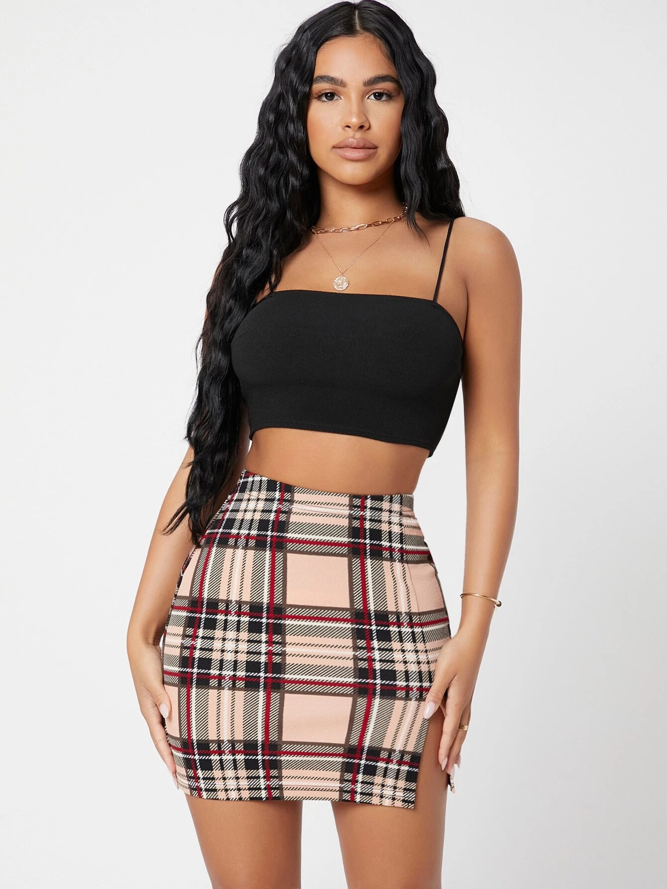 Modern Muse Black Crop Top & Plaid Mini Skirt Co-Ord Set