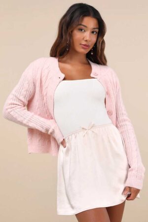 Satin Bow Mini Skirt - XXL, Cream